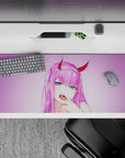 36x16 inches mouse pad with anime design, blending violet-pink glow and smirk for a playful, rebellious statement piece.