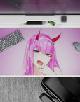 40x20 inches mouse pad with anime design, showcasing violet-pink glow and captivating smirk for a bold, playful statement piece.