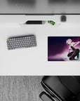 Purple haze 14x10 inches anime mouse pad with neon candy colors, playful flirty vibe for gaming.