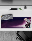 32x12 inches anime girl mouse pad in soft purple haze, neon-candy colors, flirty playful gaming vibe.