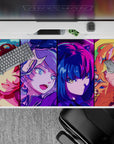 40x20 inches anime desk pad in hot pink, electric blue, and sunshine gold with late-night glow.