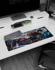 32x12 inches mouse pad showing a beanie-wearing anime girl sprinting with a huge blade beside a glowing HUD.