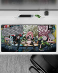 32x16 inches neon street vibe mouse pad in bubblegum pink, teal, olive, and candy red anime art.