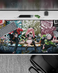 Neon street anime desk pad 40x20 inches in teal, olive, candy red with bubblegum pink hair chaos.