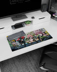 28x12 inches mouse pad featuring pink-haired horn-clip girl with boots, plus masked rebel and tech girl.