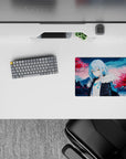 14x10 inches anime mouse pad in dreamy pink sakura and cool icy blues, calm serene vibe for desks.