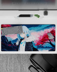 32x16 inches anime mouse pad in dreamy pink blossoms and icy blue tones, serene and addictive vibe.