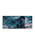 Anime mouse pad 28x12 inches featuring mysterious character from Demon Slayer with teal hair and glowing butterflies.