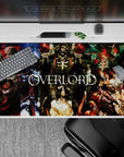 Overlord anime desk pad 40x20 inches featuring Ainz Ooal Gown, Albedo, Demiurge, and Shalltear in bold colors.