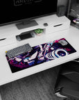 32x12 inches anime mouse pad featuring a fearless twin-tailed girl lunging forward, cannon blasting, speed-paint streaks.