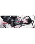 32x12 inches anime girl mouse pad with black-haired beauty in sheer black qipao, cranes and red knots.