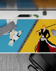 Epic rivalry 40x20 desk pad with Ichigo Kurosaki and Grimmjow Jaegerjaquez in a bold, minimalist duel, capturing the intensity of their battle