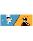 Ichigo vs Grimmjow 32x12 mouse pad featuring their dynamic duel in a minimalist design, with bold colors and striking contrast for a powerful workspace