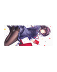 28x12 inches anime girl mouse pad with confident schoolgirl in navy uniform, red tie, and confetti accents.