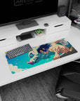 Mouse pad featuring Inosuke Hashibira from Demon Slayer, size 32x12 inches, with vibrant colors and dynamic action.