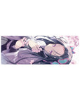 32x12 inches anime girl mouse pad with lavender robe, cherry blossoms, butterfly hair clips, smooth glide.