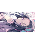 Anime girl desk pad 40x20 inches with lavender robe, cherry blossoms, and butterfly hair accents.