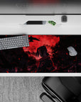 Anime mouse pad 36x16 inches featuring Itachi Uchiha from Naruto, with a blood-red moon and crows in the background.