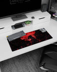 Itachi Uchiha Naruto anime mouse pad 28x12 inches, featuring a blood-red moon, crows, and crimson details, ideal for fans.