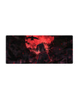 Anime mouse pad 28x12 inches with Itachi Uchiha from Naruto under a blood-red moon surrounded by crows.