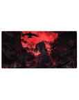 Anime mouse pad 32x16 inches featuring Itachi Uchiha from Naruto with a blood-red moon and crows in the background.