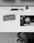 Monochrome 14x10 inches anime girl mouse pad with spooky-cute horror vibe in bold black and pale tones.