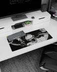 28x12 inches anime girl mouse pad featuring a wide-eyed pale girl as living smoke ribbons curl around her grin.
