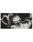 Anime girl mouse pad 32x16 inches with sketchy monochrome line art and curling shadow tendrils.