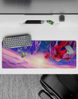 32x12 inches anime girl mouse pad in cotton-candy pinks and deep blues, soft dreamy vibe with glowing star specks.