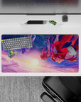 32x16 inches anime girl mouse pad in cotton-candy pink and deep blue starry sky, soft yet bold vibe.