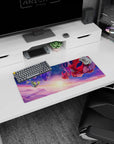 28x12 inches anime girl mouse pad showing four fierce girls falling in formation, hair like fire and violet silk.