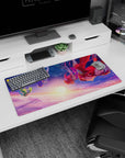 32x16 inches anime girl mouse pad showing four fierce girls falling in formation, hair like fire and violet silk.