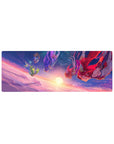 32x12 inches anime girl mouse pad with four heroines diving through sunset clouds in formation, star-specked sky.
