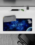 Midnight navy and icy cobalt mouse pad 28x12 inches with calm smoky blues for a cool late-night vibe.
