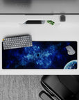 Midnight navy and icy cobalt mouse pad 32x12 inches with calm smoky textures for a cool late-night vibe.