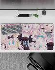 32x16 inches desk mouse pad in soft pink blush and candy pastels, cute chaotic anime vibe.