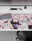 36x16 inches desk pad in soft blush pink and candy pastels, cute chaotic vibe with smooth mouse glide.