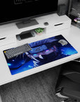 Anime mouse pad 32x16 inches featuring Kakashi Hatake from Naruto, showcasing his Sharingan and lightning-charged eye.