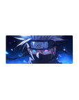 Anime mouse pad 28x12 inches featuring Kakashi Hatake from Naruto, showcasing his Sharingan and lightning-charged eye.
