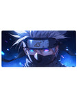 Kakashi Hatake Naruto anime mouse pad 32x16 inches, featuring his Sharingan and lightning-charged eye against a midnight blue background.