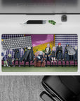 32x16 inches anime mouse pad in vibrant purple checks, sunflower field, and pink sky for a calm vibe.
