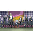 40x20 inches anime desk pad with framed portrait, throne leader, black-and-gold crew, fantasy backdrop.