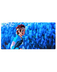 Tanjiro Kamado anime mouse pad, 32x16 inches, featuring a serene wisteria backdrop with cool blue shadows and falling petals.