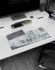 28x12 inches anime girl mouse pad featuring lone silver-haired girl walking ruins, cloak over dark leggings.