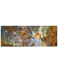 Large 32x12 inch mouse pad featuring a dreamy nebula design with teal, gold, and cloud-white swirls.