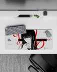 28x12 inches mouse pad with Yoru, the War Devil, featuring red typography and monochrome strokes for an intense anime effect.