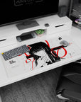 Artistic 36x16 inches mouse pad featuring Yoru, with red typography and monochrome strokes for a modern, intense aesthetic.