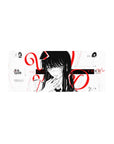 Mouse pad featuring Yoru, 28x12 inches, with monochrome strokes and blood-red typography for a bold, modern design.