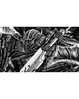 Mouse pad featuring a Berserker warrior, 40x20 inches, with high-contrast manga aesthetic and chaotic battle intensity.