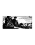 Mouse pad featuring a lone warrior, 28x12 inches, with deep shadows and manga detailing for a somber yet powerful moonlit atmosphere.